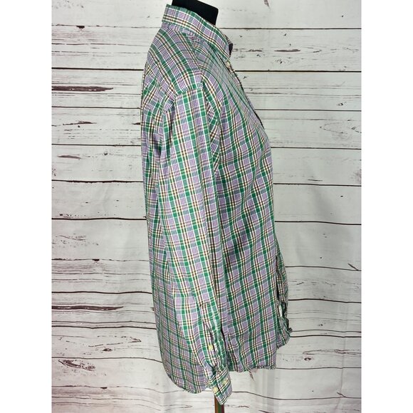 Peter Millar Mens Green Purple Plaid Button-Up Shirt Medium 100% Cotton Long Sle - Picture 2 of 9